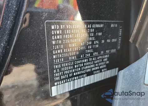 2015 Volkswagen Tiguan S z USA, uszkodzony, nr VIN WVGAV7AX2FW616102